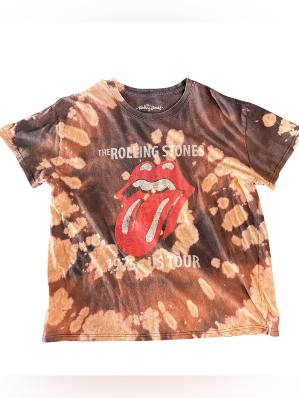 the Rolling Stones Brown Tie-Dye Tee with Red Tongue Logo XL